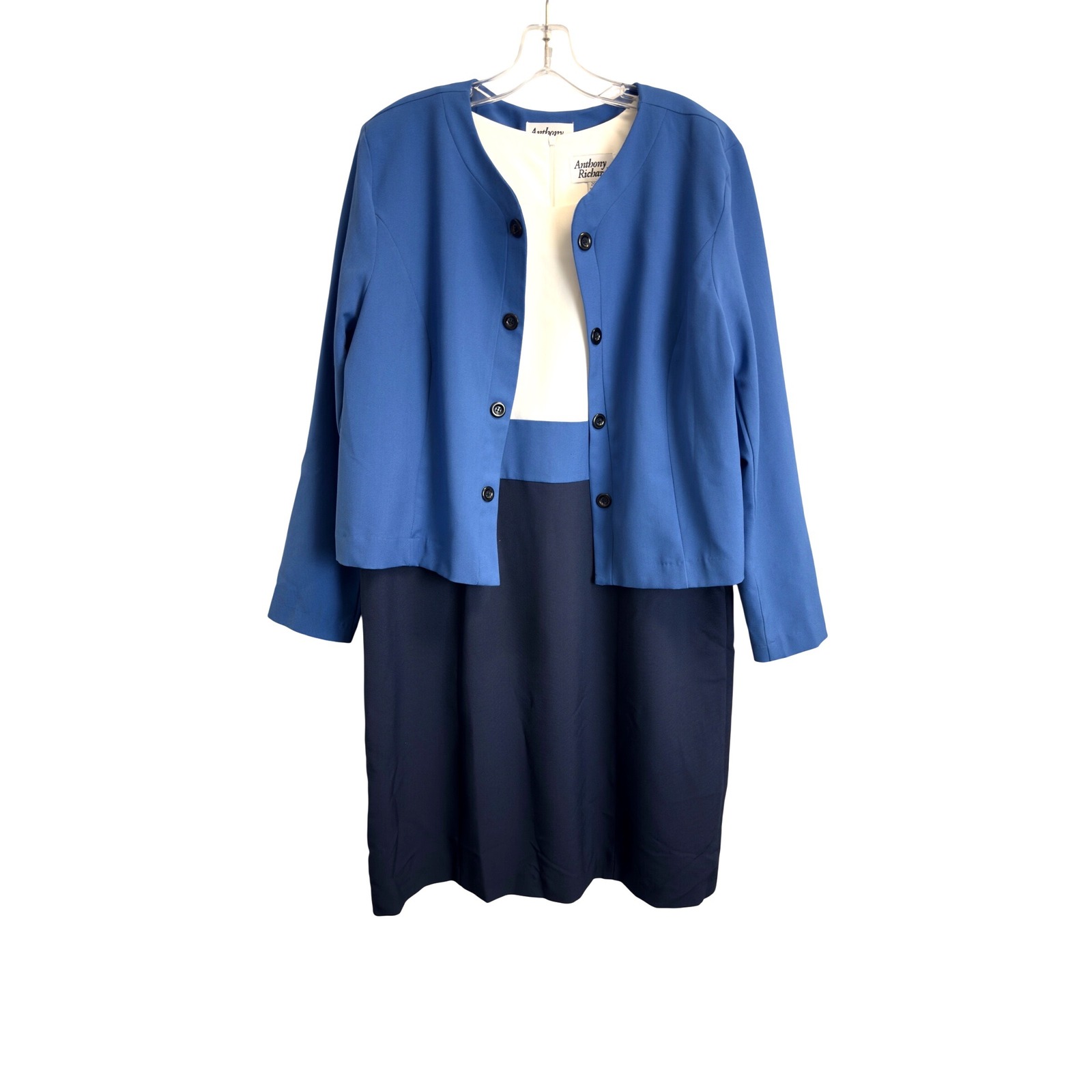 Anthony Richards Womens Blue Colorblock Dress And Jacket Set Size 20w Plus
